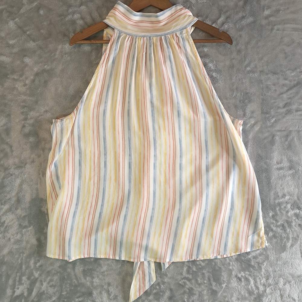Emily Wonder Pastel Stripe Halter Top Blouse 1X Plus Watercolor Back Neck Tie
